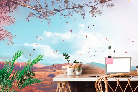 CARTA DA PARATI – FOGLIE CADENTI NEL PAESAGGIO AUTUNNALE - CARTA DA PARATI CAMPI E PRATI - CARTA DA PARATI