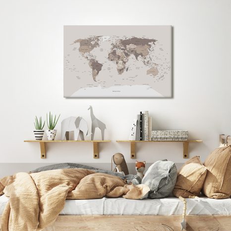 WANDBILD WELTKARTE IN BEIGE - WELTKARTEN ALS BILDER - BILDER