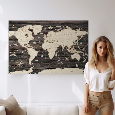OBRAZ NA KORKU MAPA NA DREVENOM POZADÍ - OBRAZY NA KORKU - OBRAZY