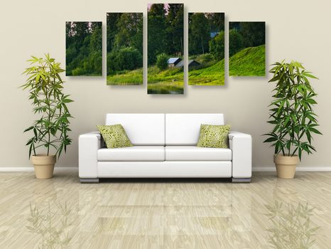 5-TEILIGES WANDBILD MÄRCHENHAFTE HÄUSER AM FLUSS - BILDER VON NATUR UND LANDSCHAFT - BILDER