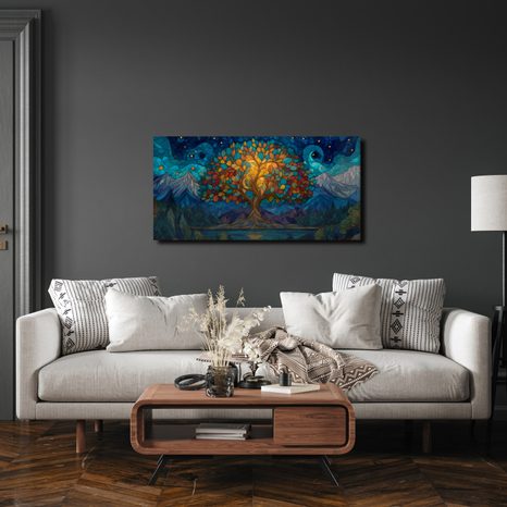 OBRAZ NOČNÍ KRAJINA SE STROMEM ŽIVOTA - OBRAZY STROMY ŽIVOTA - OBRAZY