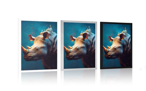 PLAKAT NIEBIESKO-ZŁOTY NOSOROŻEC - WŁADCY KRÓLESTWA ZWIERZĄT - PLAKATY