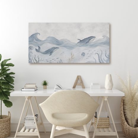 TABLEAU SUR TOILE – MONDE SOUS-MARIN AVEC DES BALEINES - TABLEAUX DE BALEINE - TABLEAUX