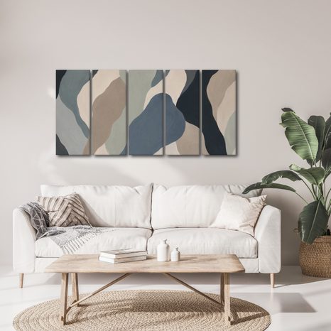 TABLEAU EN 5 PARTIES – VAGUES ABSTRAITES AUX TONS TERREUX - IMAGES FORMES ABSTRAITES - TABLEAUX