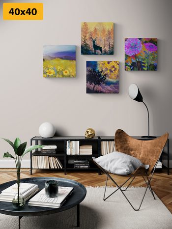 BILDER-SET ÖLGEMÄLDE-IMITATION HIRSCH IN DER NATUR - BILDERSETS - BILDER