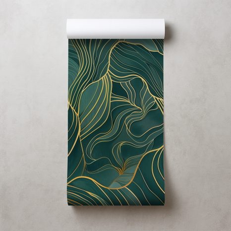 TAPETA ZLATNE LINIJE NA SMARAGDNOJ TEKSTURI - APSTRAKTNE TAPETE - TAPETE