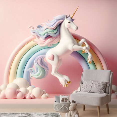 FOTOTAPETA PASTELOVÝ JEDNOROŽEC V DÚHE - DETSKÉ TAPETY - TAPETY