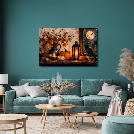 WANDBILD HERBSTLICHES STILLLEBEN MIT RABEN - HALLOWEEN- UND HORROR-BILDER - BILDER