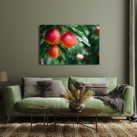 OBRAZ ČERSTVÉ JABLKA NA VĚTVI - OBRAZY JÍDLA A NÁPOJE - OBRAZY