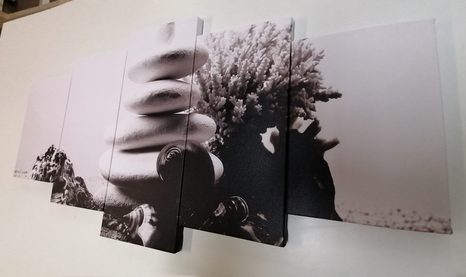 5-TEILIGES WANDBILD ZEN-STEINE MIT MUSCHELN IN SCHWARZ-WEISS - SCHWARZ-WEISSE BILDER - BILDER
