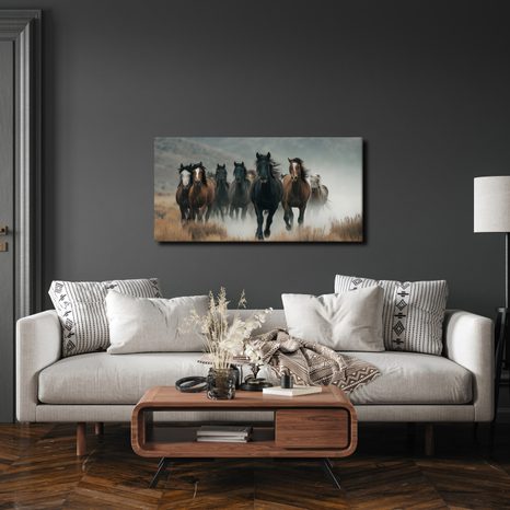 WANDBILD PFERDEHERDE IN BEWEGUNG - BILDER VON PFERDEN - BILDER