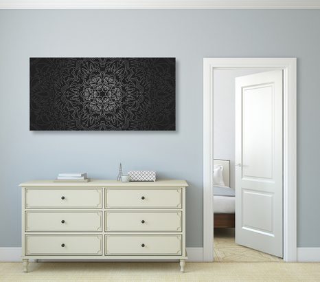 OBRAZ ORNAMENTÁLNÍ MANDALA V ČERNOBÍLÉM PROVEDENÍ - ČERNOBÍLÉ OBRAZY - OBRAZY