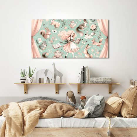 OBRAZ DÍVKA V ŘÍŠI ZVÍŘÁTEK - DĚTSKÉ OBRAZY ZVÍŘÁTKA - OBRAZY