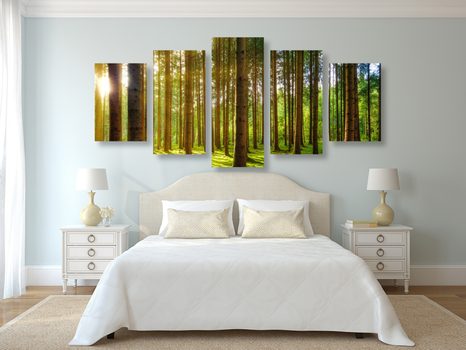 5-CZĘŚCIOWY OBRAZ PORANEK W LESIE - OBRAZY PRZYRODY I KRAJOBRAZY - OBRAZY