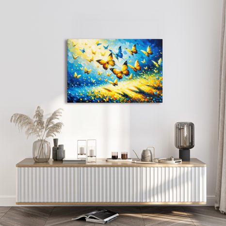 WANDBILD SCHMETTERLINGSTANZ IN BLAU - BILDER VON SCHMETTERLINGEN - BILDER