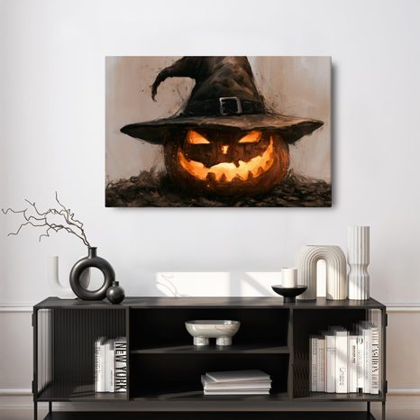 WANDBILD KÜRBISSE IM HEXENHUT - HALLOWEEN- UND HORROR-BILDER - BILDER