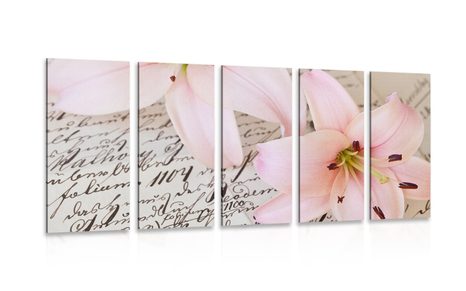 5-PIECE CANVAS PRINT LILY ON AN OLD DOCUMENT