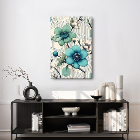 OBRAZ KVĚTINOVÁ MOZAIKA V TYRKYSOVÝCH TÓNECH - PICTURES FLOWERS - PICTURES