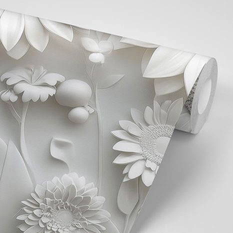 SAMOPRZYLEPNA TAPETA 3D BIAŁE KWIATY - TAPETY SAMOPRZYLEPNE - TAPETY