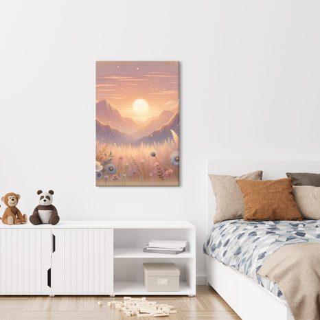 WANDBILD BERGWIESE - BILDER VON SONNENAUFGANG UND SONNENUNTERGANG - BILDER