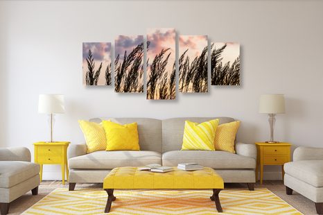 5-DÍLNÝ OBRAZ TRÁVA PŘI ZAPADAJÍCÍM SLUNCI - OBRAZY PŘÍRODY A KRAJINY - OBRAZY