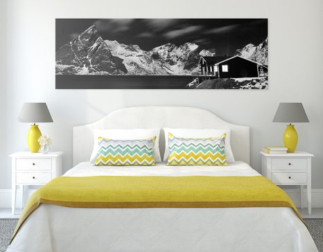 TABLEAU SUR TOILE – PAYSAGE NOCTURNE EN NORVÈGE EN NOIR ET BLANC - TABLEAUX EN NOIR ET BLANC - TABLEAUX