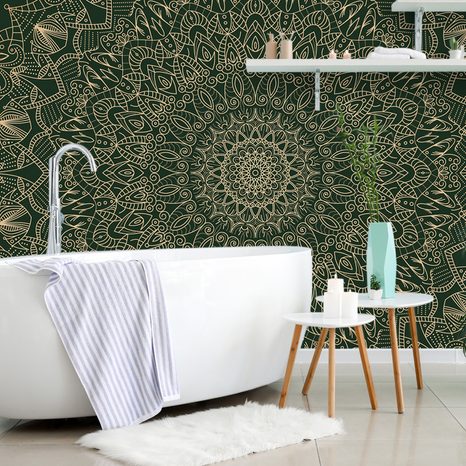 TAPET MANDALA DECORATIVĂ DETALIATĂ ÎN CULOARE VERDE - TAPET FENG SHUI - TAPETURI