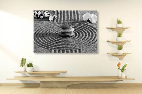 OBRAZ JAPONSKÁ ZAHRADA S FENG SHUI PRVKY V ČERNOBÍLÉM PROVEDENÍ - ČERNOBÍLÉ OBRAZY - OBRAZY