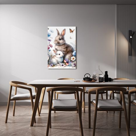 WANDBILD SÜSSE HÄSCHEN ZWISCHEN BLUMEN - 🔥 TOTALAUSVERKAUF