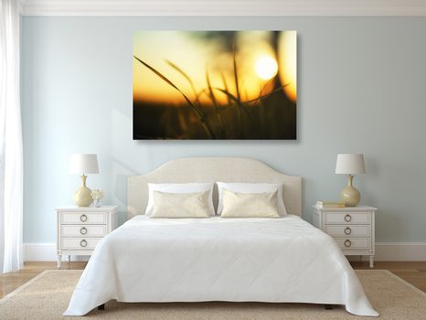 OBRAZ ZACHODZĄCE SŁOŃCE W TRAWIE - OBRAZY PRZYRODY I KRAJOBRAZY - OBRAZY