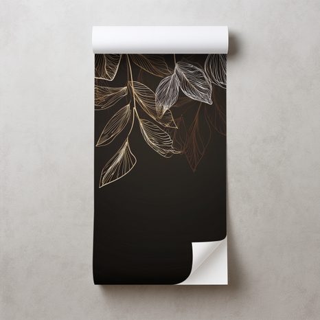 ZELFKLEVEND FOTOBEHANG ELEGANTE GOUDEN BLADEREN OP DONKERE ACHTERGROND - FOTOBEHANG BLADEREN - FOTOBEHANG