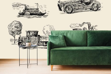 CARTA DA PARATI – MEZZI DI TRASPORTO IN STILE RETRÒ - CARTA DA PARATI VINTAGE A RETRO - CARTA DA PARATI