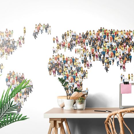 SELF ADHESIVE WALLPAPER WORLD MAP CONSISTING OF PEOPLE - SELF-ADHESIVE WALLPAPERS - WALLPAPERS