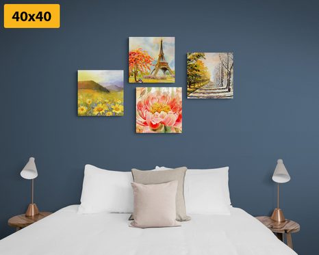 SET OBRAZŮ OLEJOMALBA V ROMANTICKÉM PROVEDENÍ - SESTAVY OBRAZŮ - OBRAZY