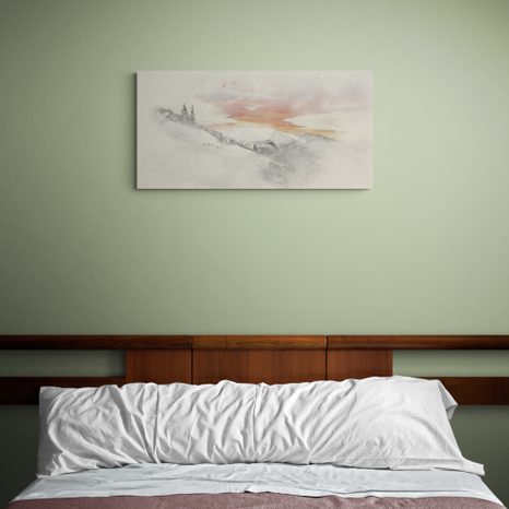 CANVAS SCHILDERIJ ONDERGAANDE ZON BOVEN BESNEEUWDE BERGEN - SCHILDERIJEN - MEGA UITVERKOOP TOT 70% 🔥