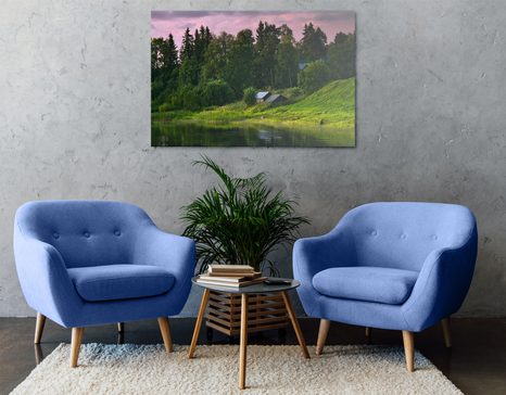 WANDBILD MÄRCHENHAFTE HÄUSER AM FLUSS - BILDER VON NATUR UND LANDSCHAFT - BILDER