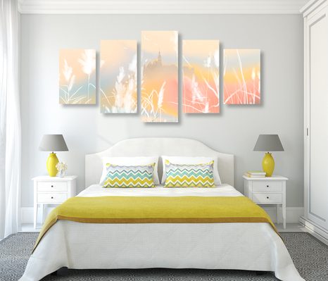 5-DÍLNÝ OBRAZ ZÁMEK V PASTELOVÉ ZEMI - OBRAZY PŘÍRODY A KRAJINY - OBRAZY