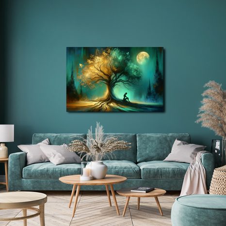 WANDBILD EINSAME SILHOUETTE AM BAUM DES LEBENS - BILDER BÄUME DES LEBENS - BILDER