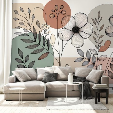 FOTOTAPETE ABSTRAKTE BLUMEN UND BLÄTTER - ABSTRAKTE TAPETEN - TAPETEN