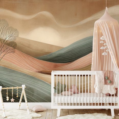 SELBSTKLEBENDE TAPETE ABSTRAKTE LANDSCHAFT IN WARMEN TÖNEN - TAPETEN FELDER UND WIESEN - TAPETEN