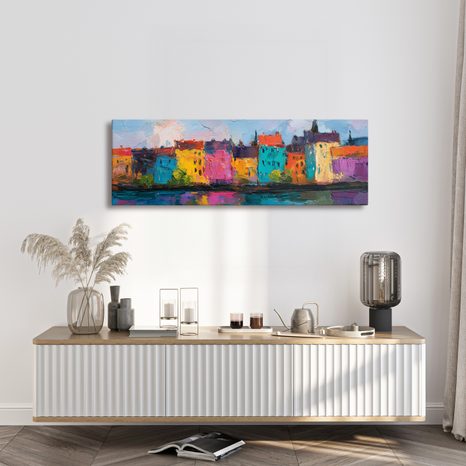 SLIKA ŽIVE BOJE GRADSKE SCENOGRAFIJE - ŠARENE KUĆE - SLIKE