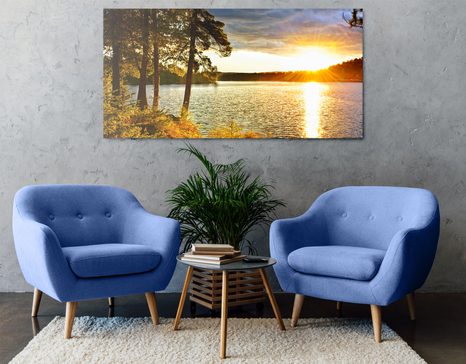 WANDBILD SONNENUNTERGANG ÜBER DEM SEE - BILDER VON NATUR UND LANDSCHAFT - BILDER
