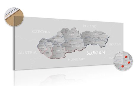 OBRAZ NA KORKU ŠEDÁ MAPA SLOVENSKA S DECENTNÝM KONTRASTOM - OBRAZY NA KORKU - OBRAZY