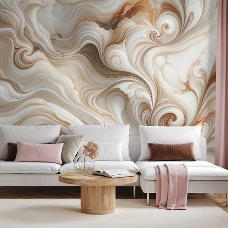 TAPETA HNĚDÉ ABSTRAKTNÍ VLNY - MRAMOROVÉ TAPETY - TAPETY