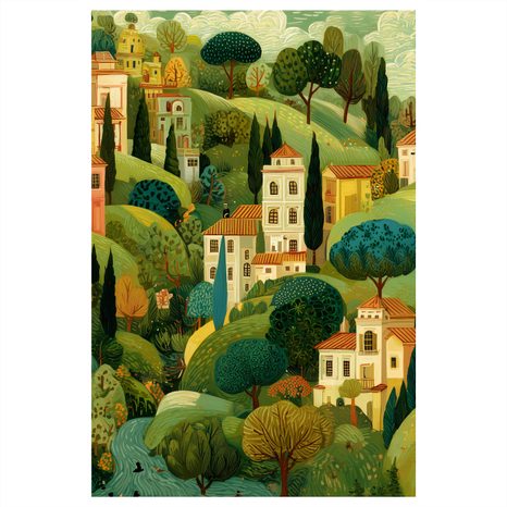 OBRAZ VENKOVSKÁ IDYLA A KOPCE - BAREVNÉ DOMY - OBRAZY