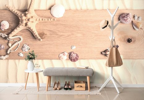 CARTA DA PARATI – TESORI DEL MARE SU LEGNO - CARTA DA PARATI NATURA - CARTA DA PARATI