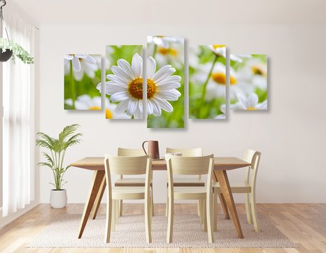 5-TEILIGES WANDBILD FRÜHLINGSWIESE VOLLER BLUMEN - BILDER BLUMEN - BILDER