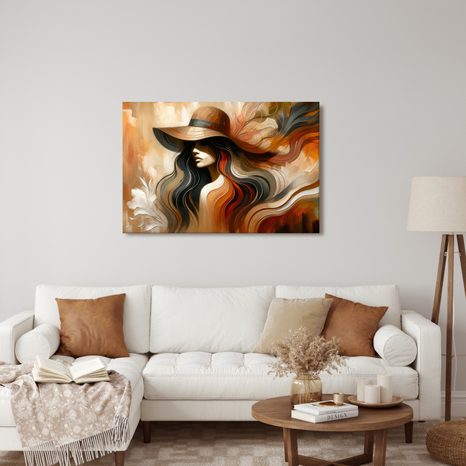 WANDBILD FRAU MIT HUT IN HERBSTTÖNEN - WANDBILDER FRAUEN - BILDER
