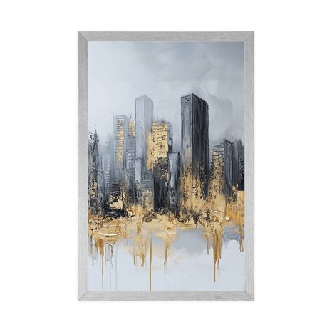 POSTER – PANORAMA DI GRATTACIELI IN ORO E GRIGIO - CITTÀ - POSTER