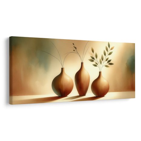 WANDBILD GOLDENE VASEN MIT BLÄTTERN - BOTANISCHE BILDER - BILDER